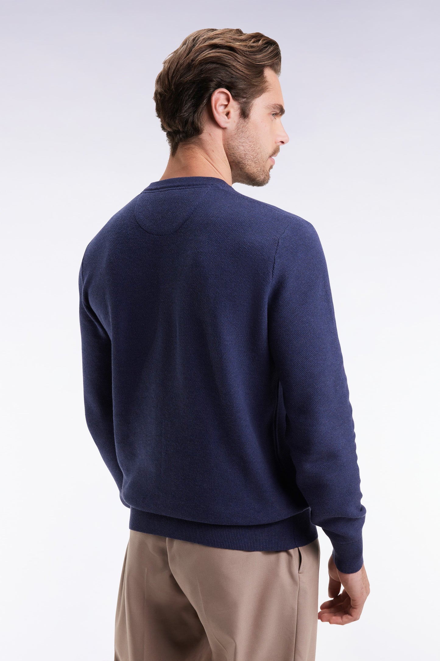 Pull col rond en coton nid d'abeille marine