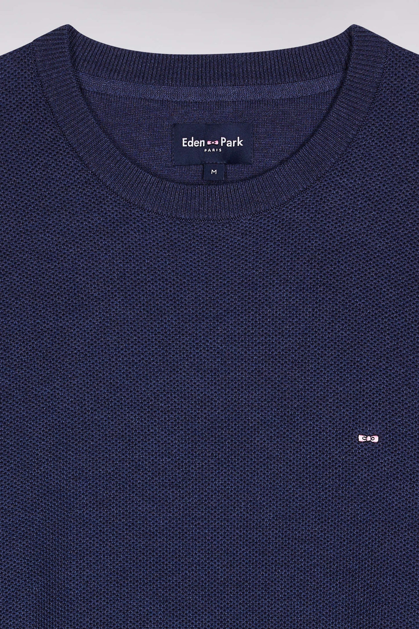 Pull col rond en coton nid d'abeille marine