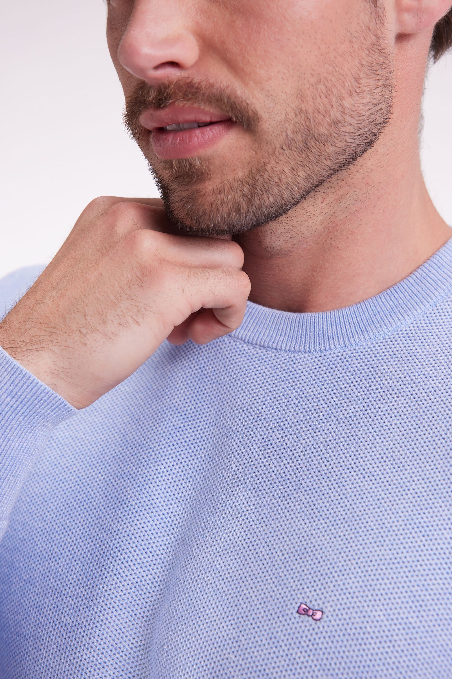Pull col rond en coton nid d'abeille ciel