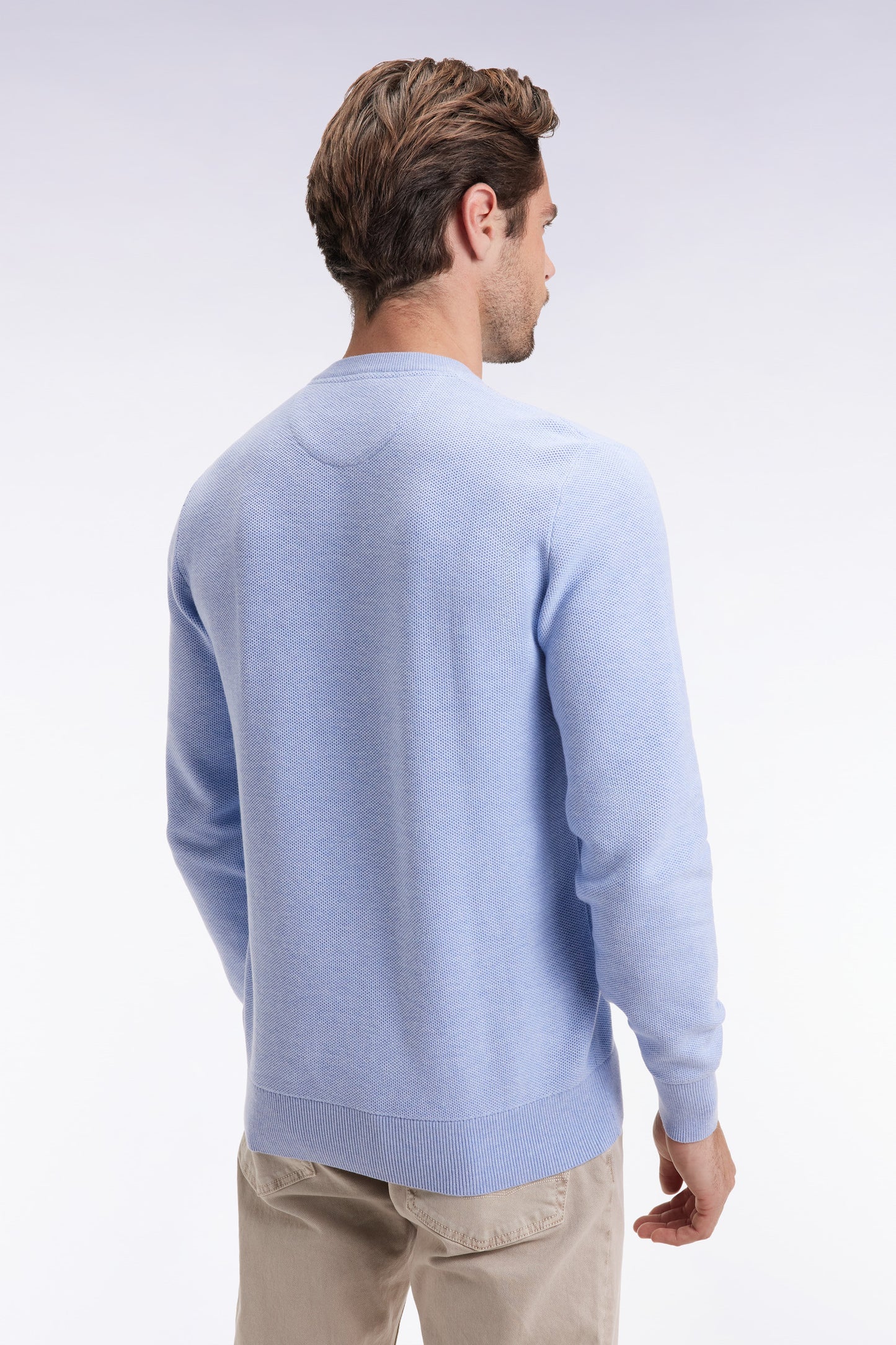 Pull col rond en coton nid d'abeille ciel