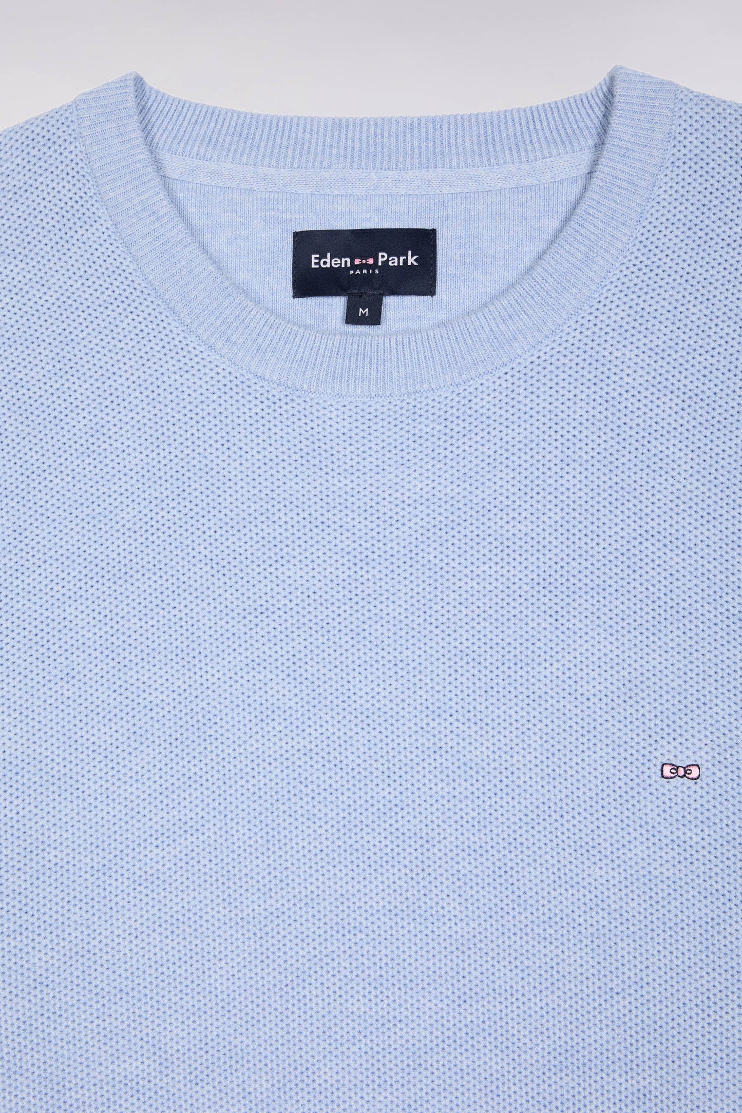 Pull col rond en coton nid d'abeille ciel