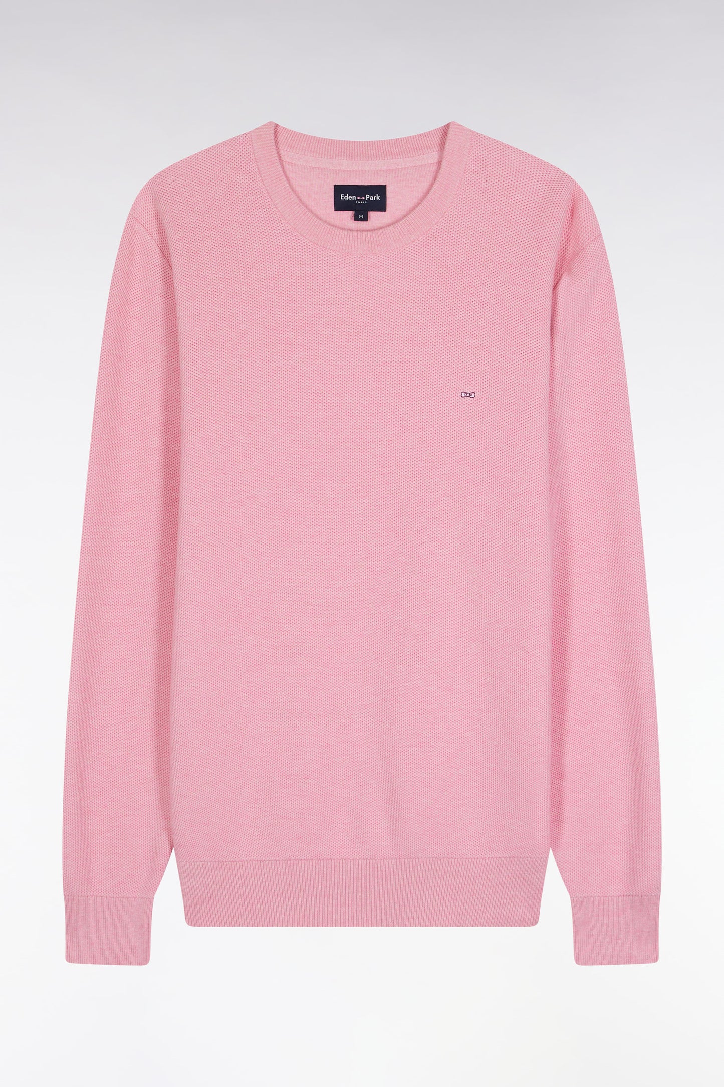 Pull col rond en coton nid d'abeille rose