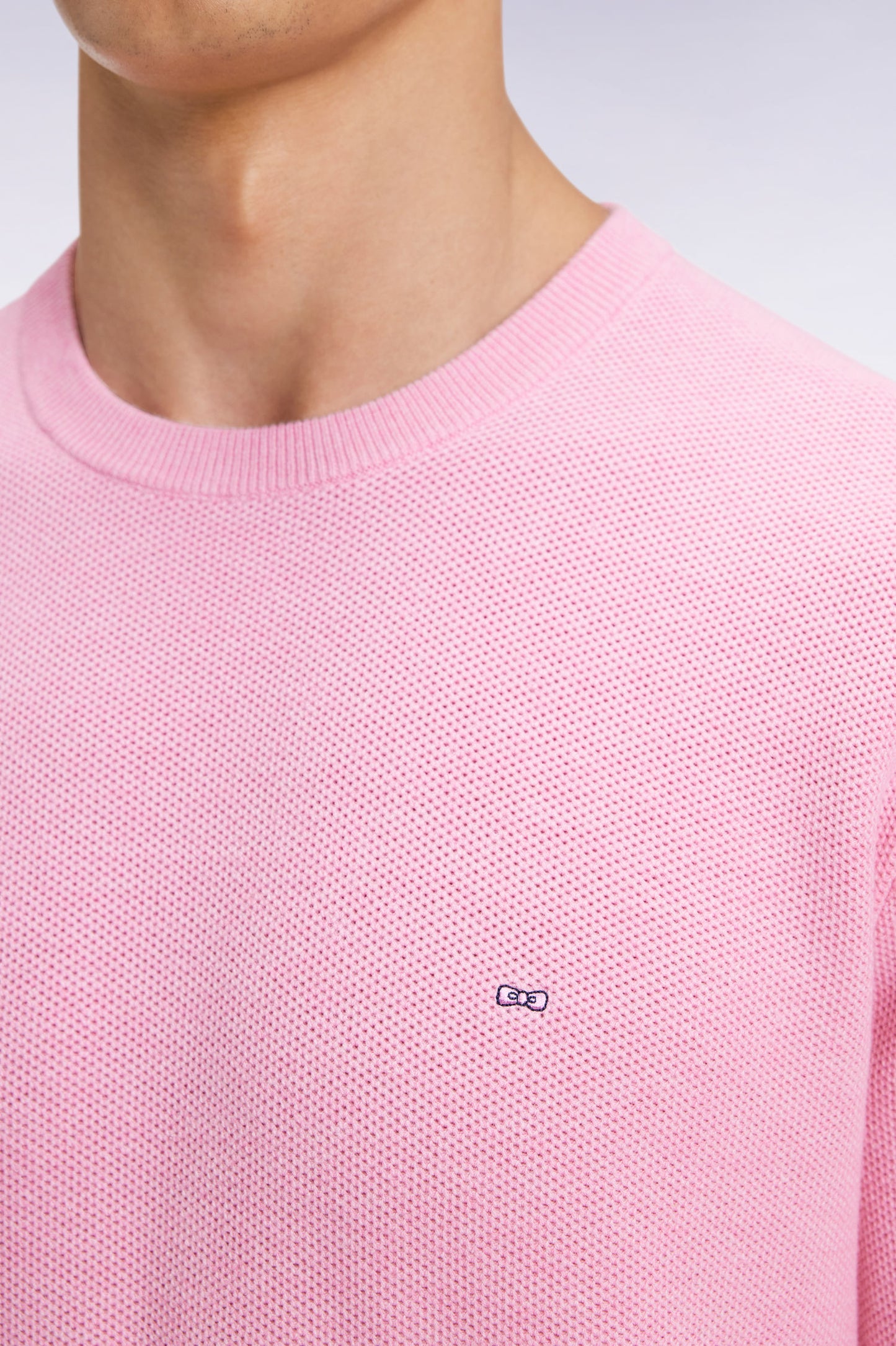 Pull col rond en coton nid d'abeille rose