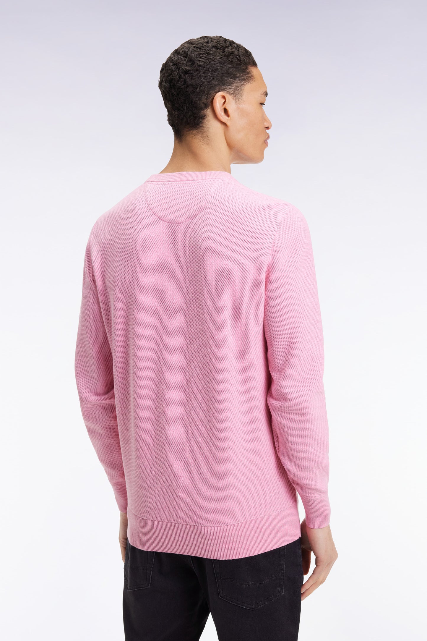 Pull col rond en coton nid d'abeille rose