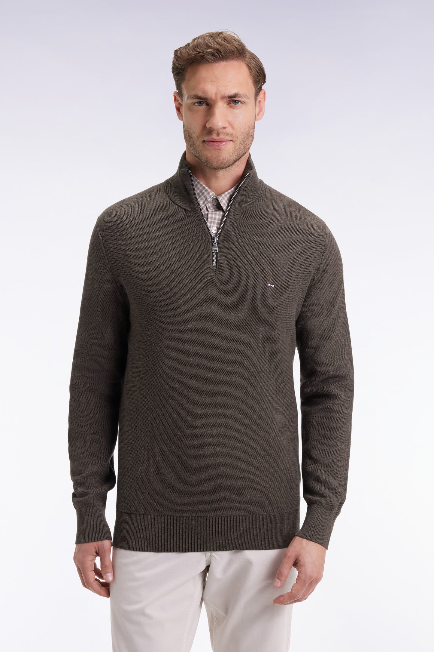 Pull col camionneur en coton nid d'abeille marron