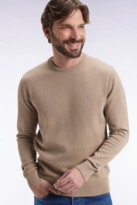 Pull col rond en coton épais beige - Image 3