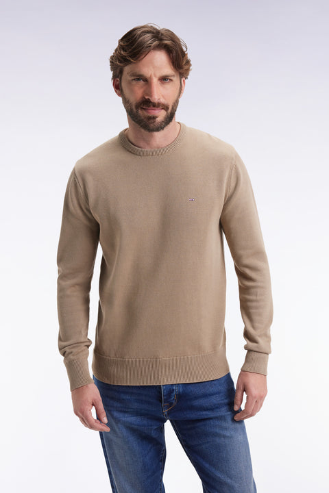 Round-neck sweater in thick beige cotton - Image 3
