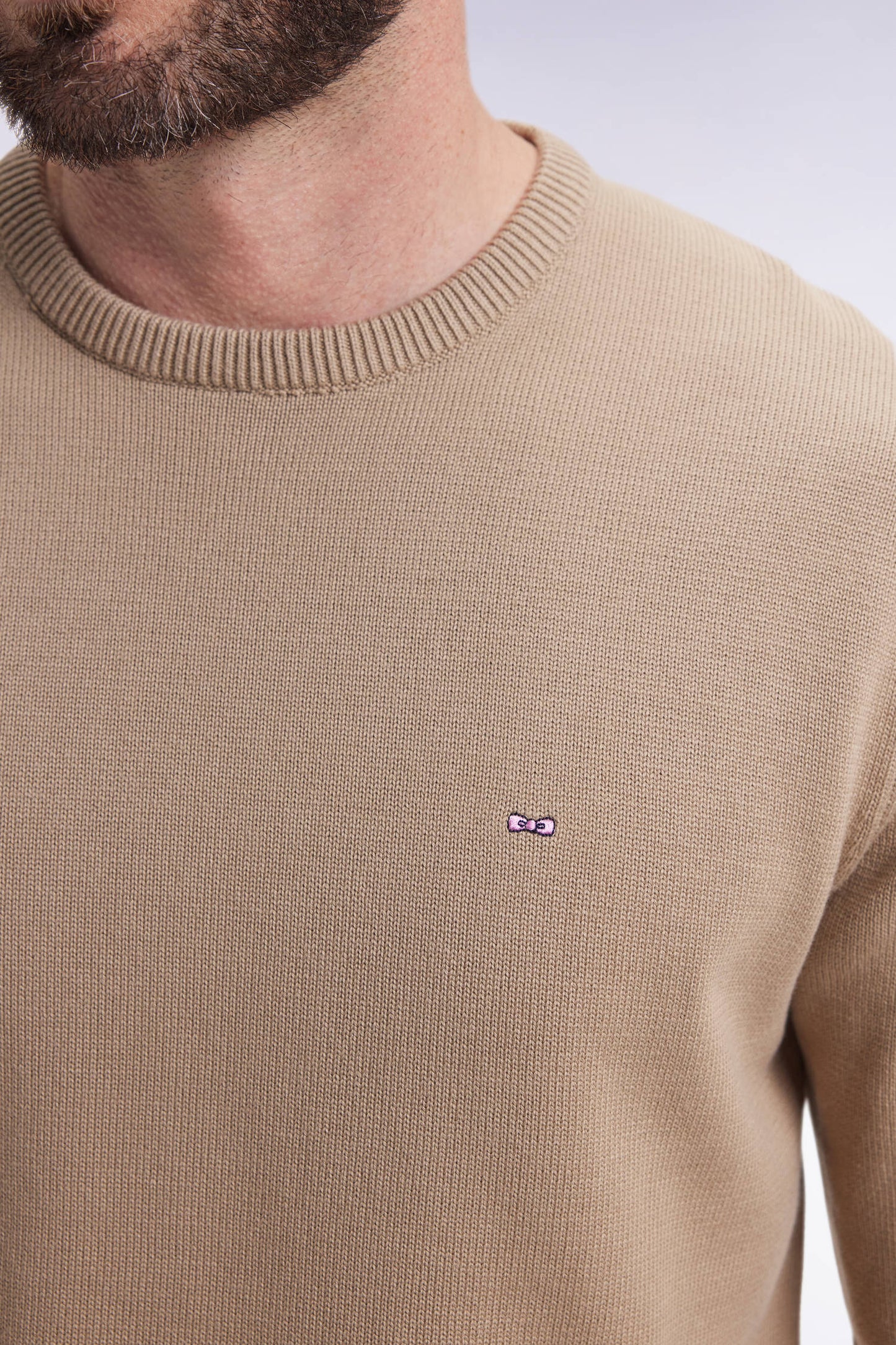 Pull col rond en coton épais beige