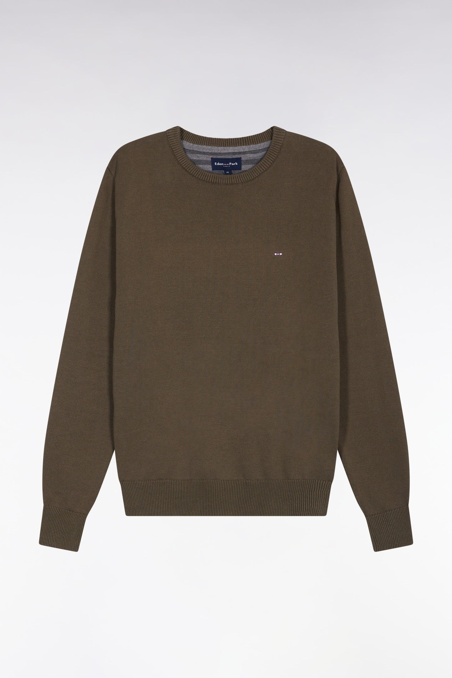 Pull col rond en coton épais kaki