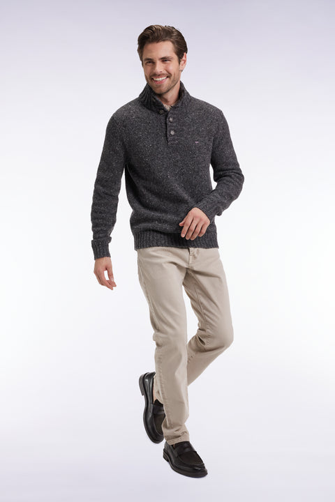 Pull col montant en laine vierge mélangée gris - Image 1