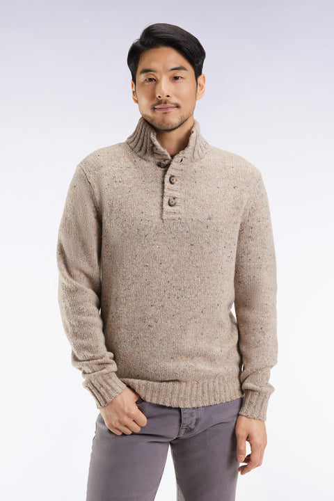 Pull col montant en laine vierge mélangée beige - Image 1