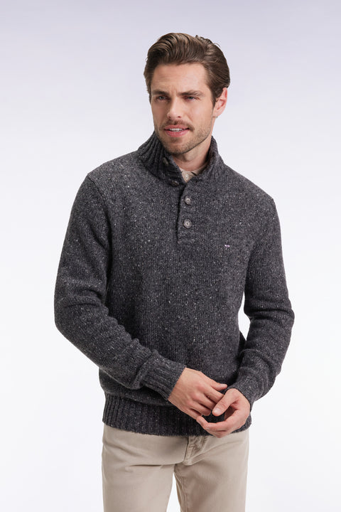 Pull col montant en laine vierge mélangée gris - Image 3