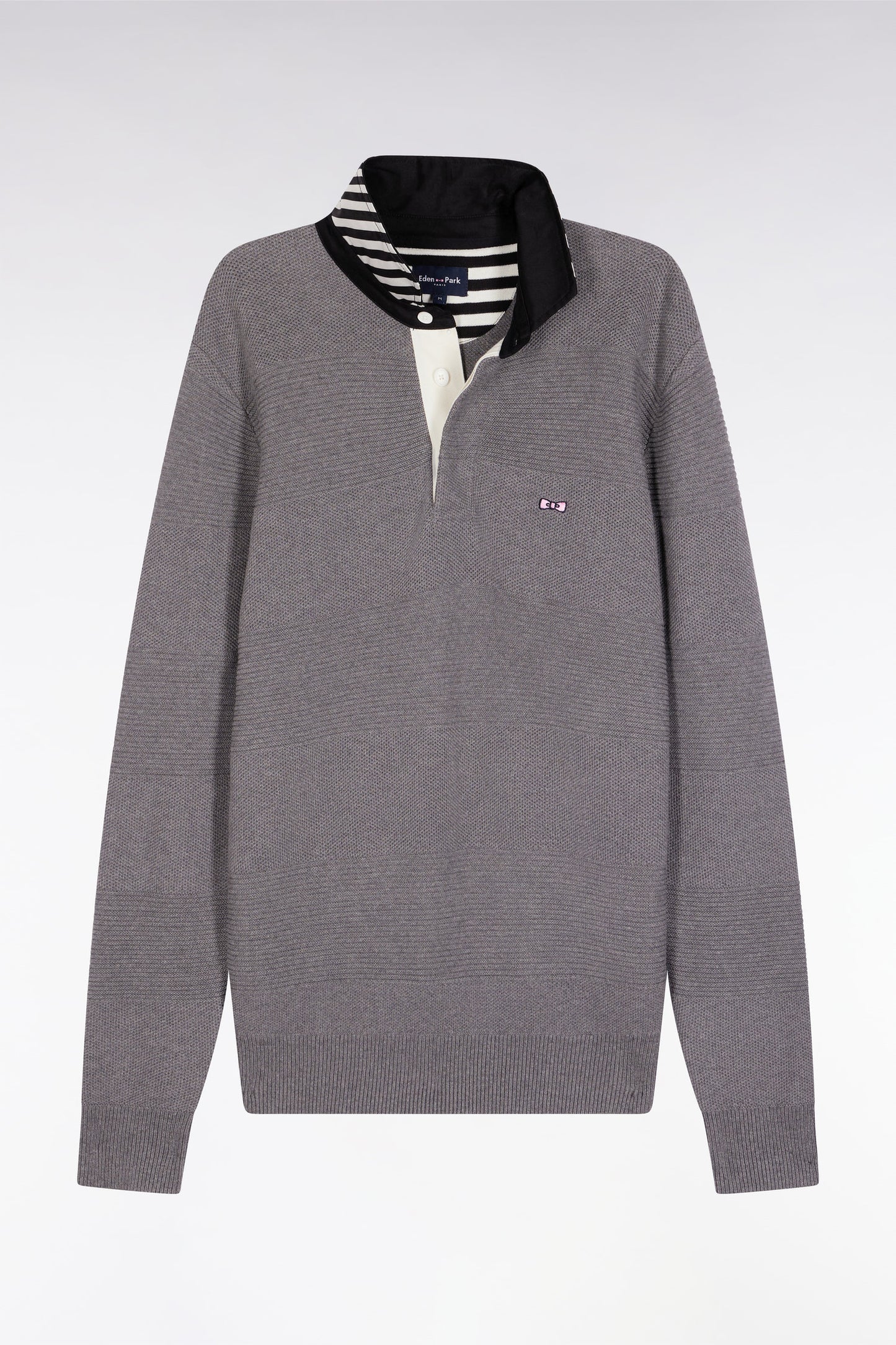 Pull col maillot en coton gris à effet de rayure