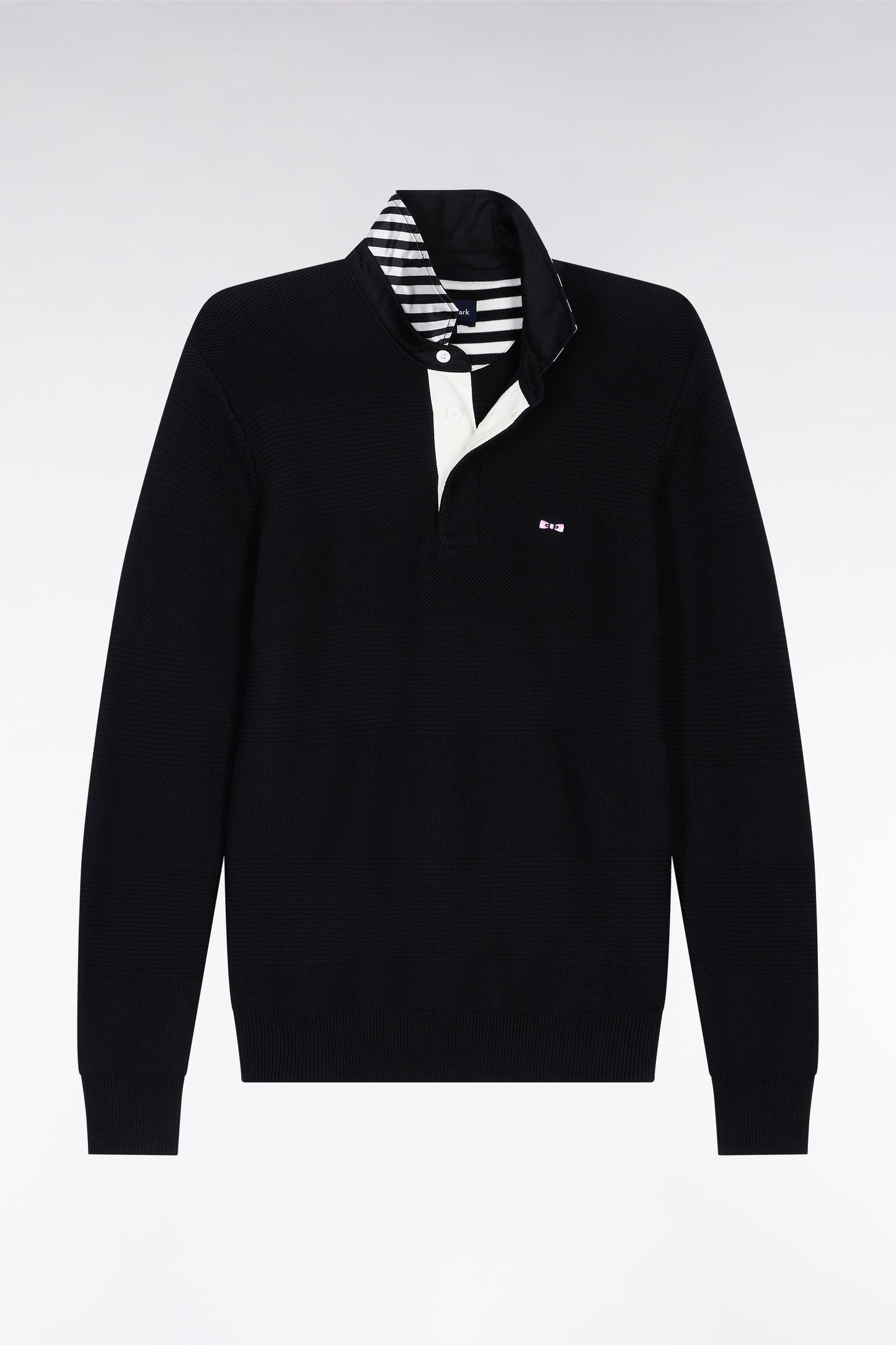 Pull col maillot en coton noir à effet de rayure