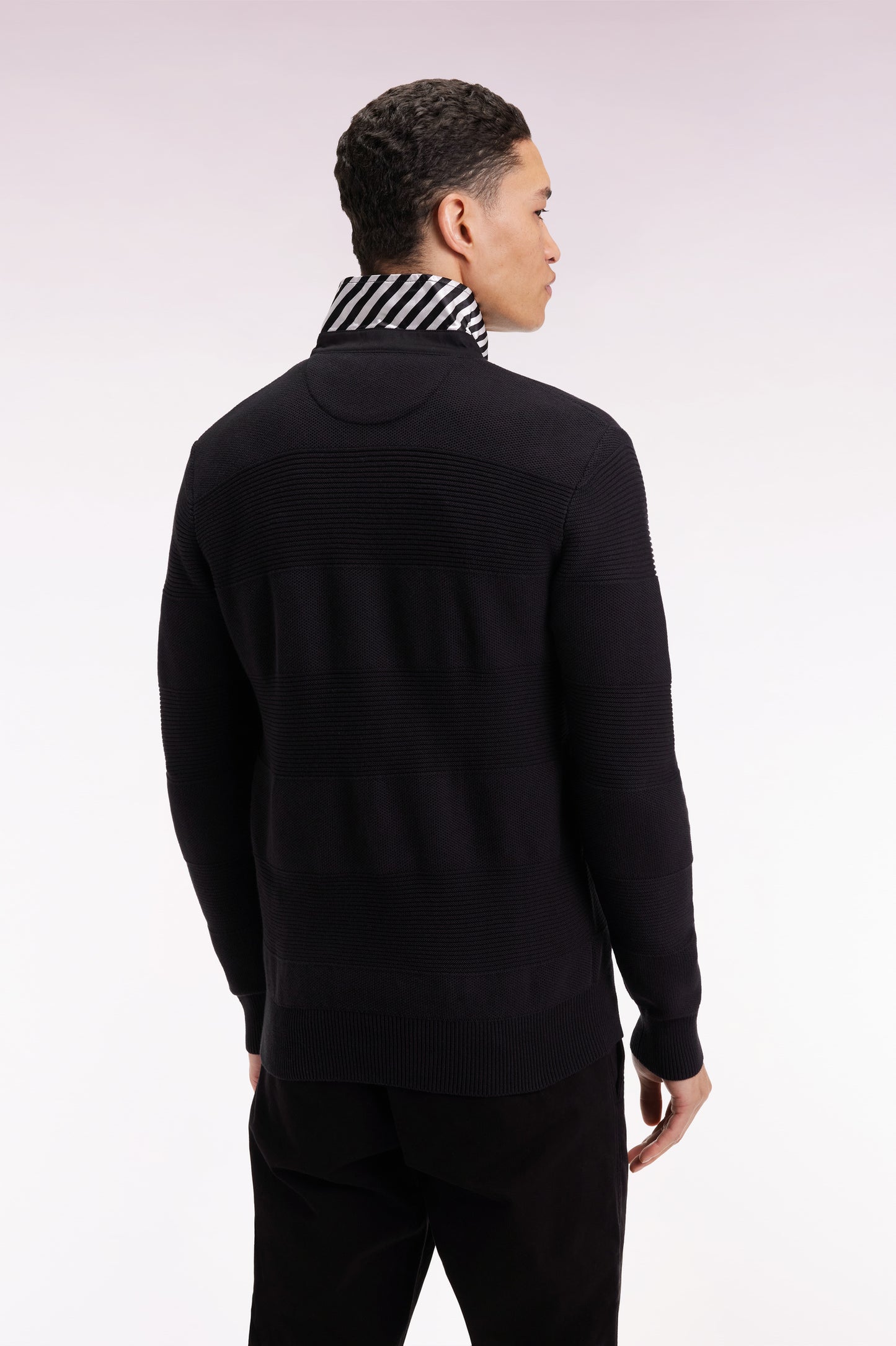 Pull col maillot en coton noir à effet de rayure