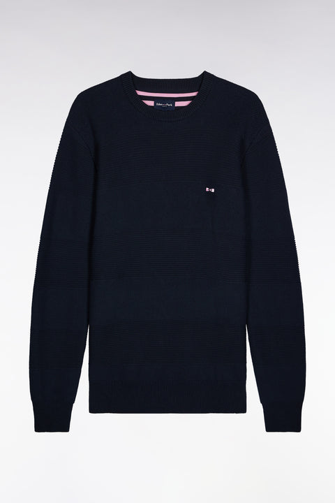 Pull col rond en coton marine à effet de rayure - Image 2
