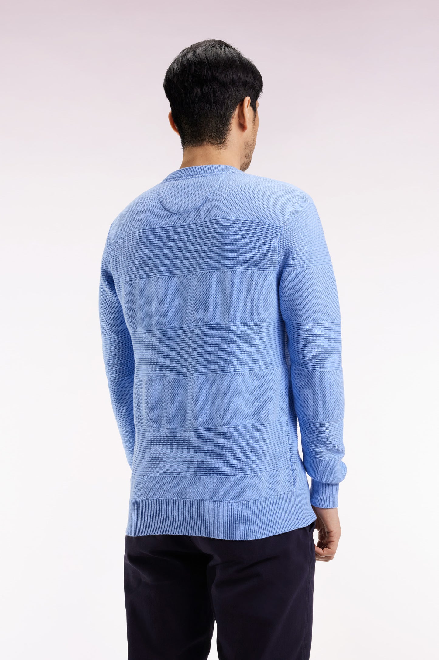 Sky cotton round-neck sweater with stripe effect