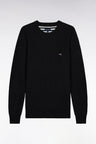 Black cotton round-neck sweater with stripe effect