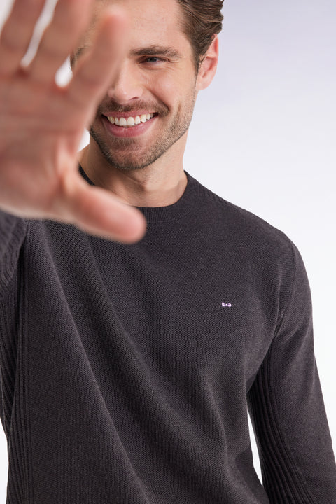 Pull col rond en coton nid d'abeille gris foncé - Image 3