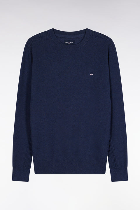 Round-neck sweater in navy cotton honeycomb - Image 2