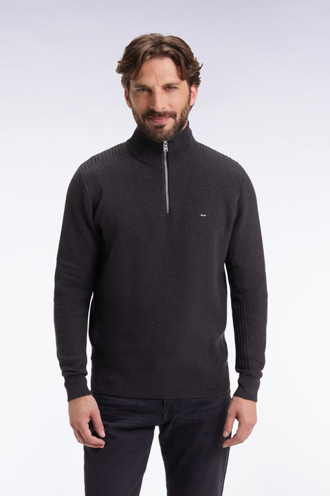 Pull col camionneur en coton nid d'abeille gris foncé - Image 1