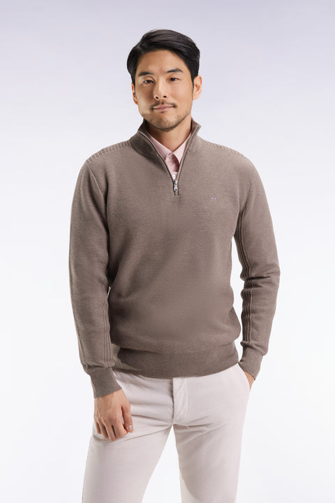 Pull col camionneur en coton nid d'abeille marron - Image 3