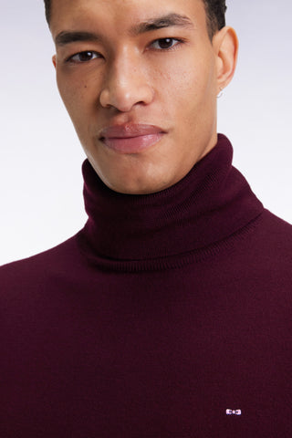 Turtleneck sweater in burgundy merino wool