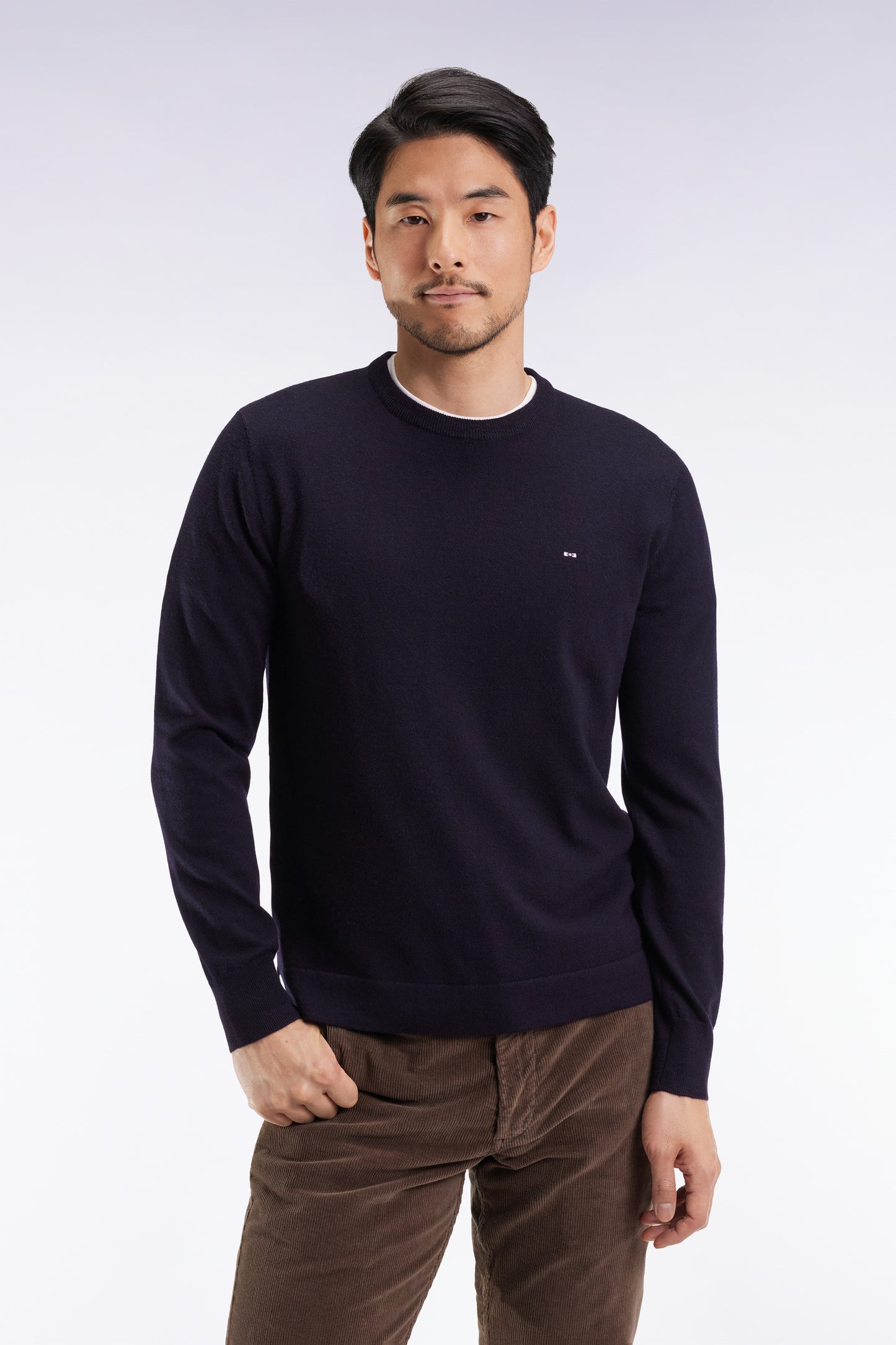 Pull col rond en laine mérinos marine