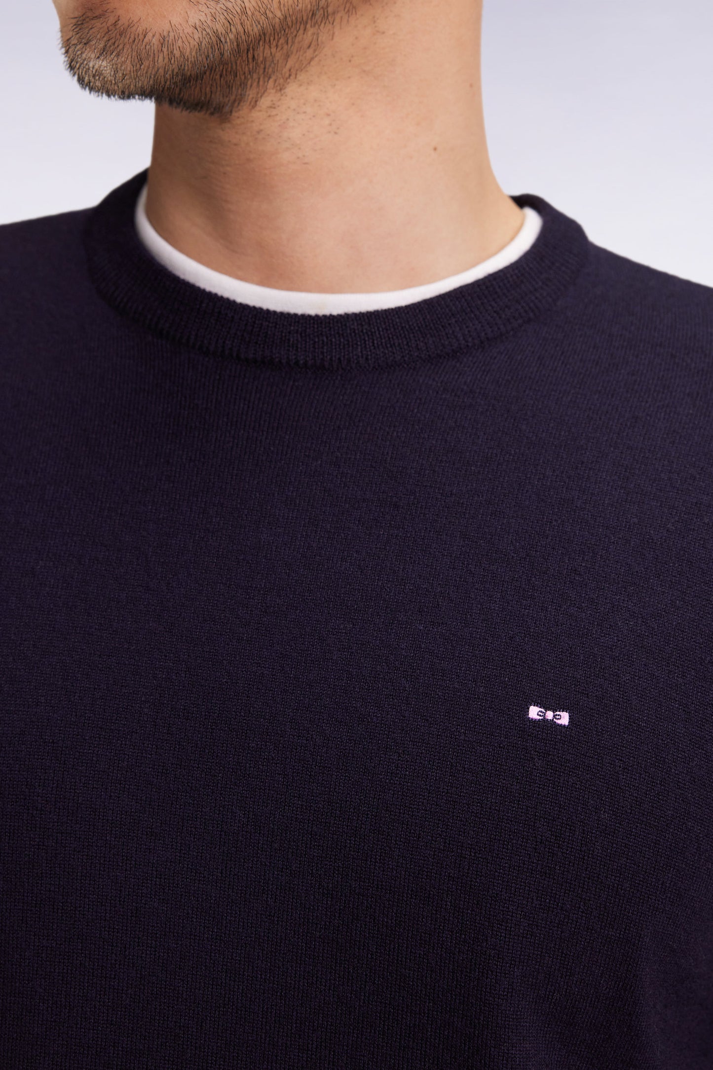 Pull col rond en laine mérinos marine