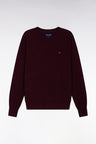 Pull col rond en laine mérinos bordeaux
