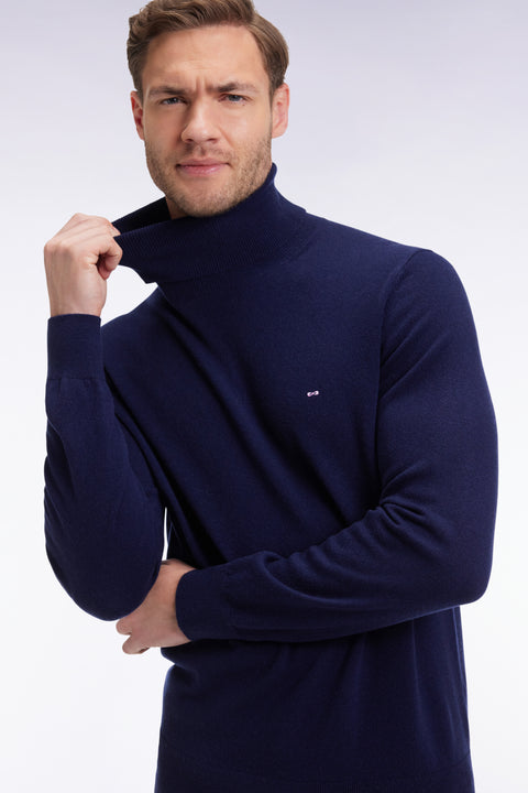 Pull col roulé en laine vierge et cachemire marine - Image 1