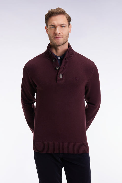 Chunky high-neck sweater in burgundy wool and cotton - Image 3