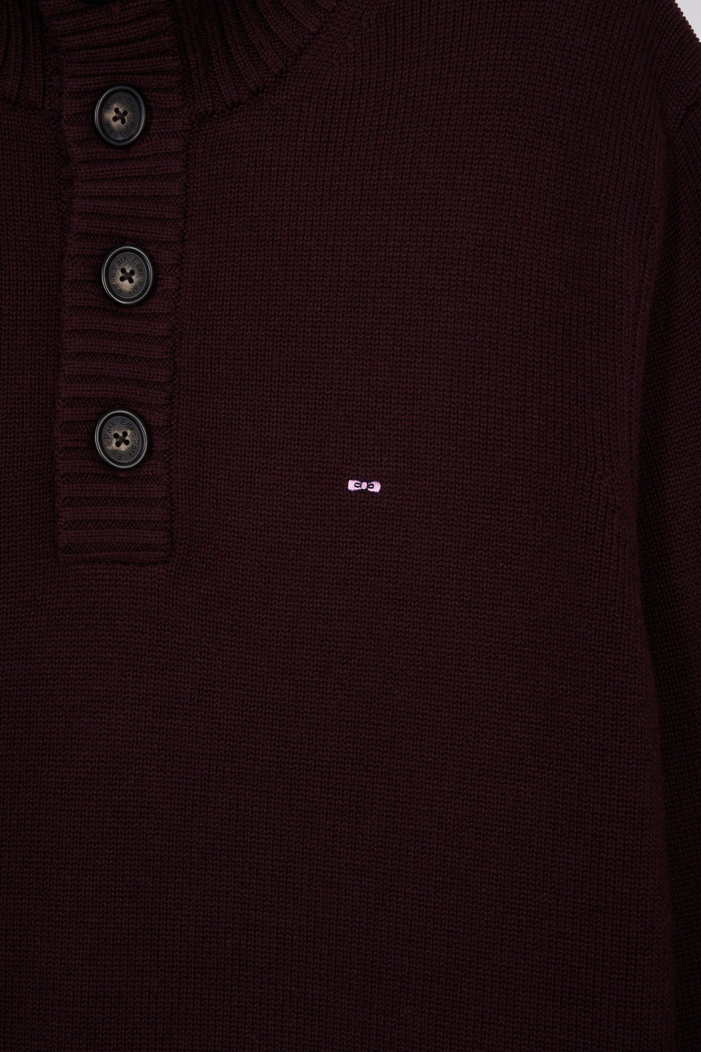 Pull col montant épais en laine et coton bordeaux