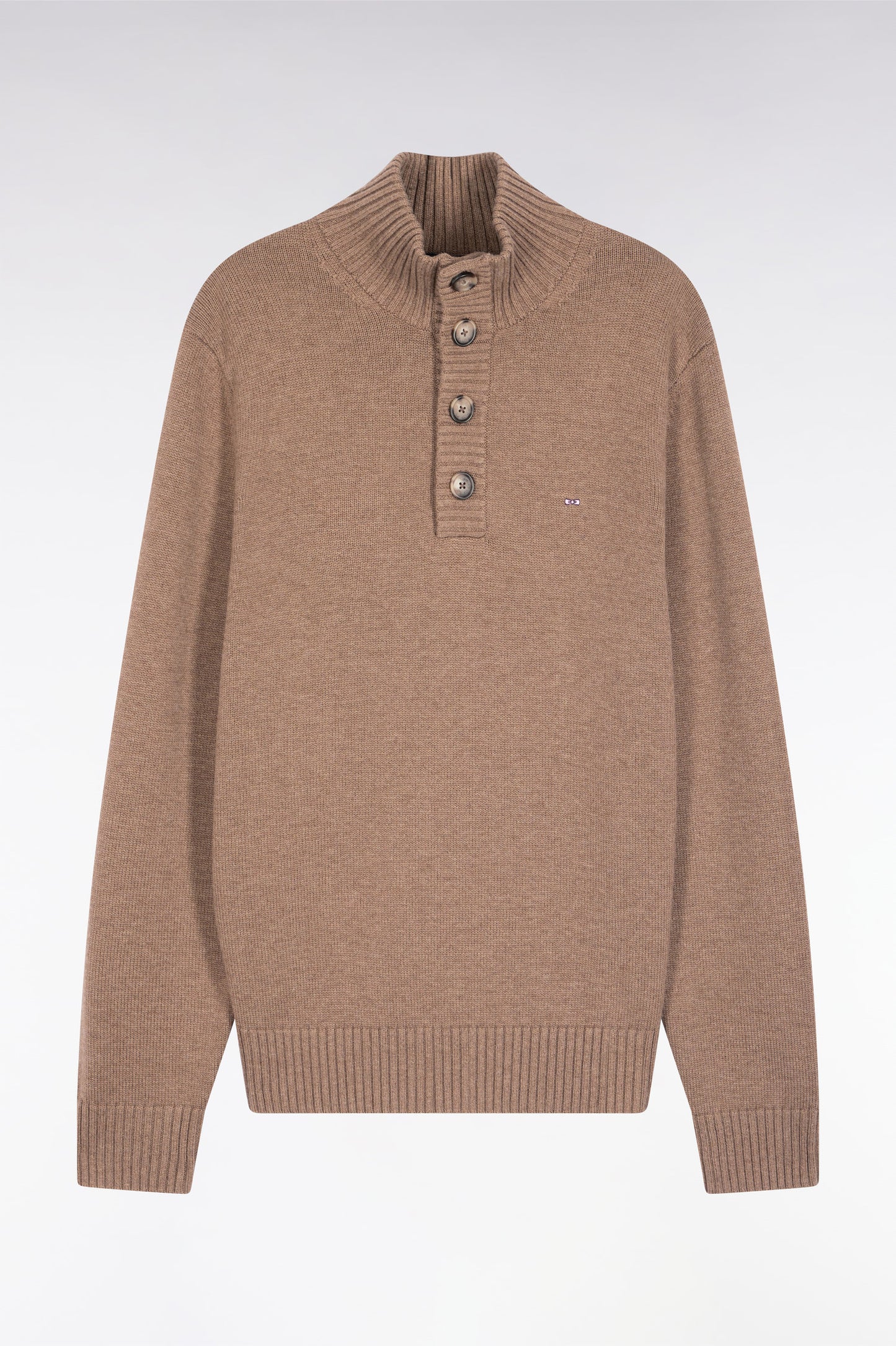 Pull col montant épais en laine et coton marron