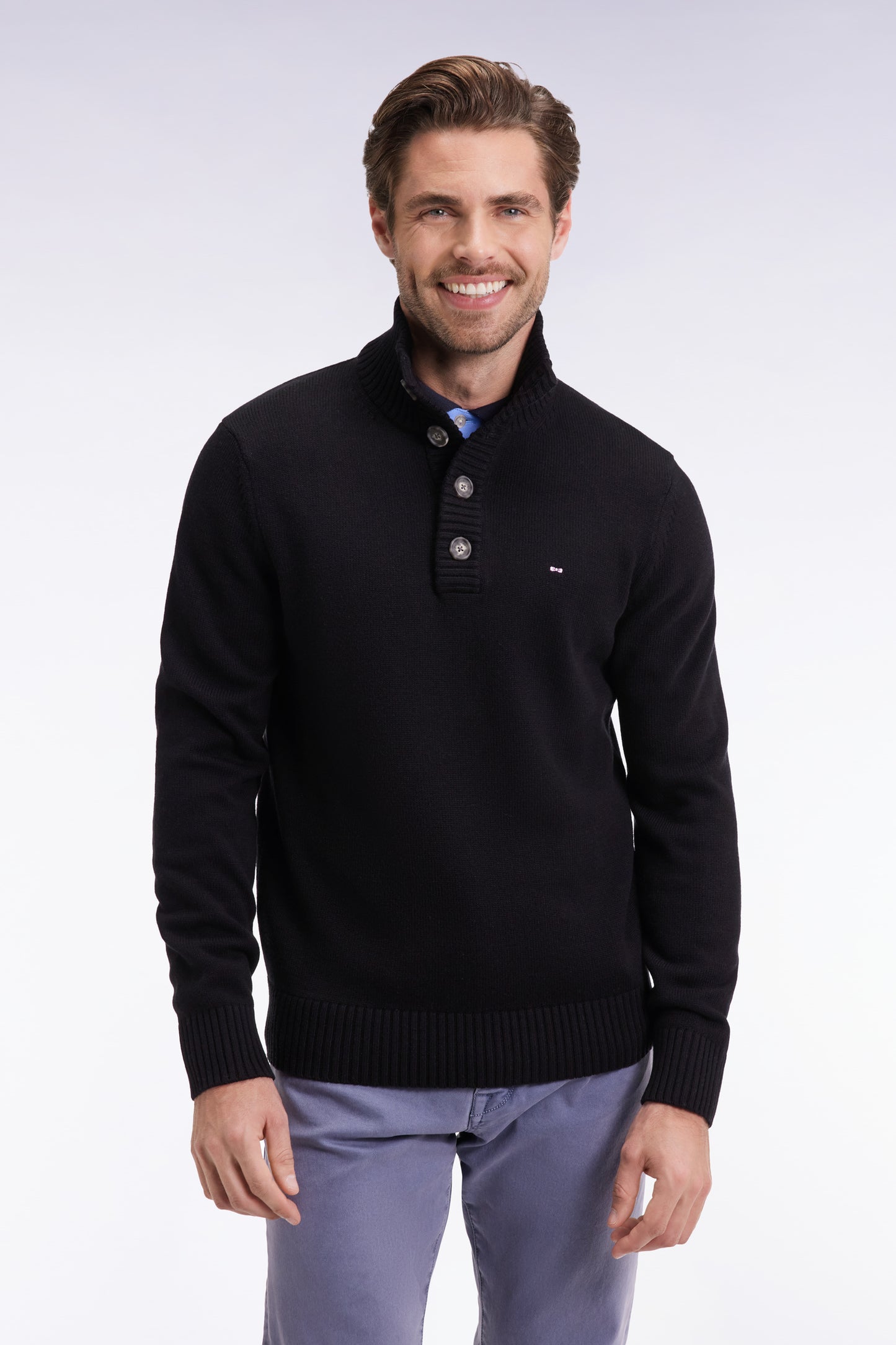 Pull col montant épais en laine et coton noir