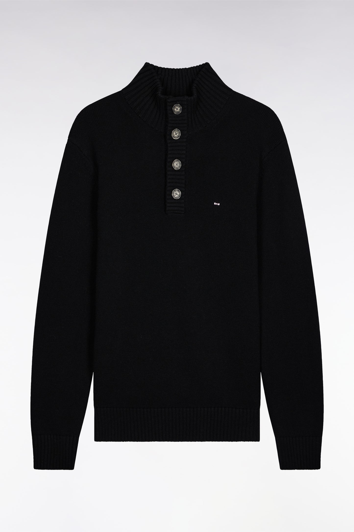 Pull col montant épais en laine et coton noir