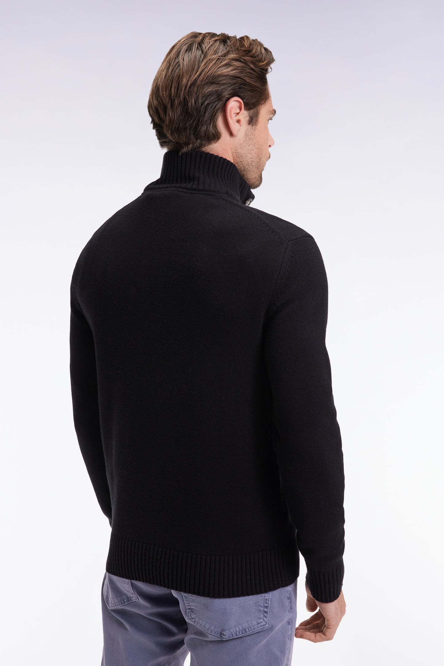 Pull col montant épais en laine et coton noir