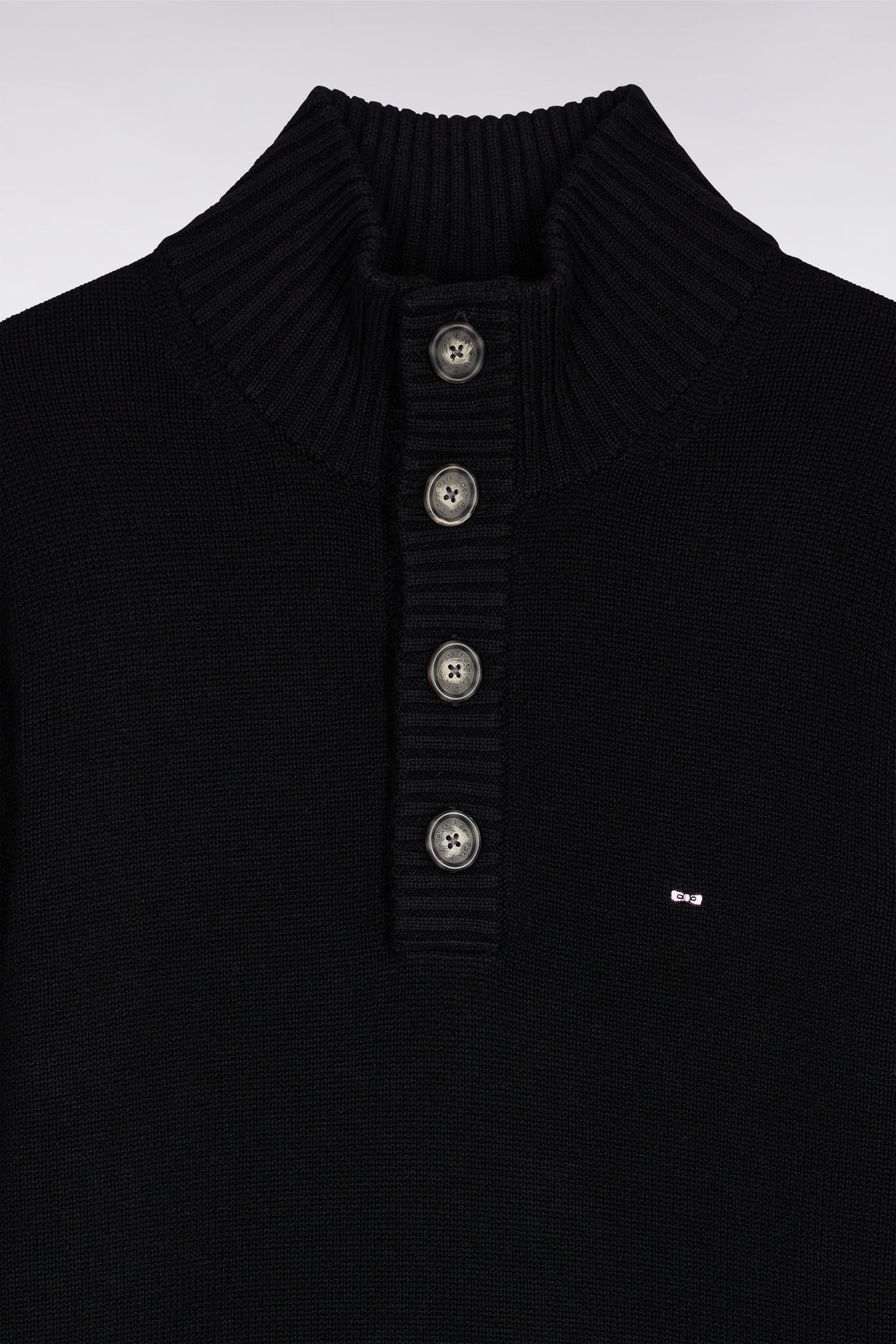 Pull col montant épais en laine et coton noir