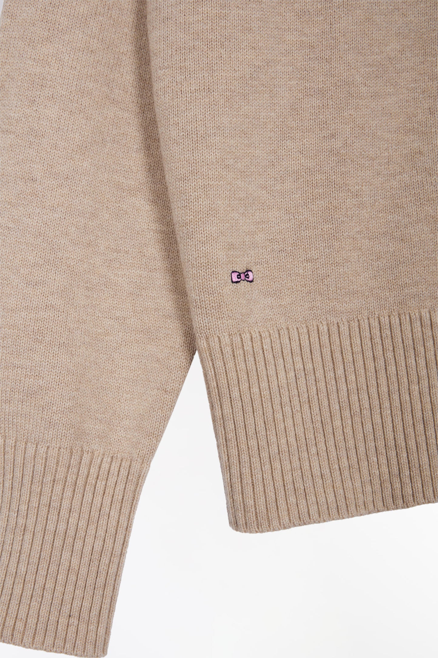 Pull à col rond en laine et coton beige coupe Relaxed