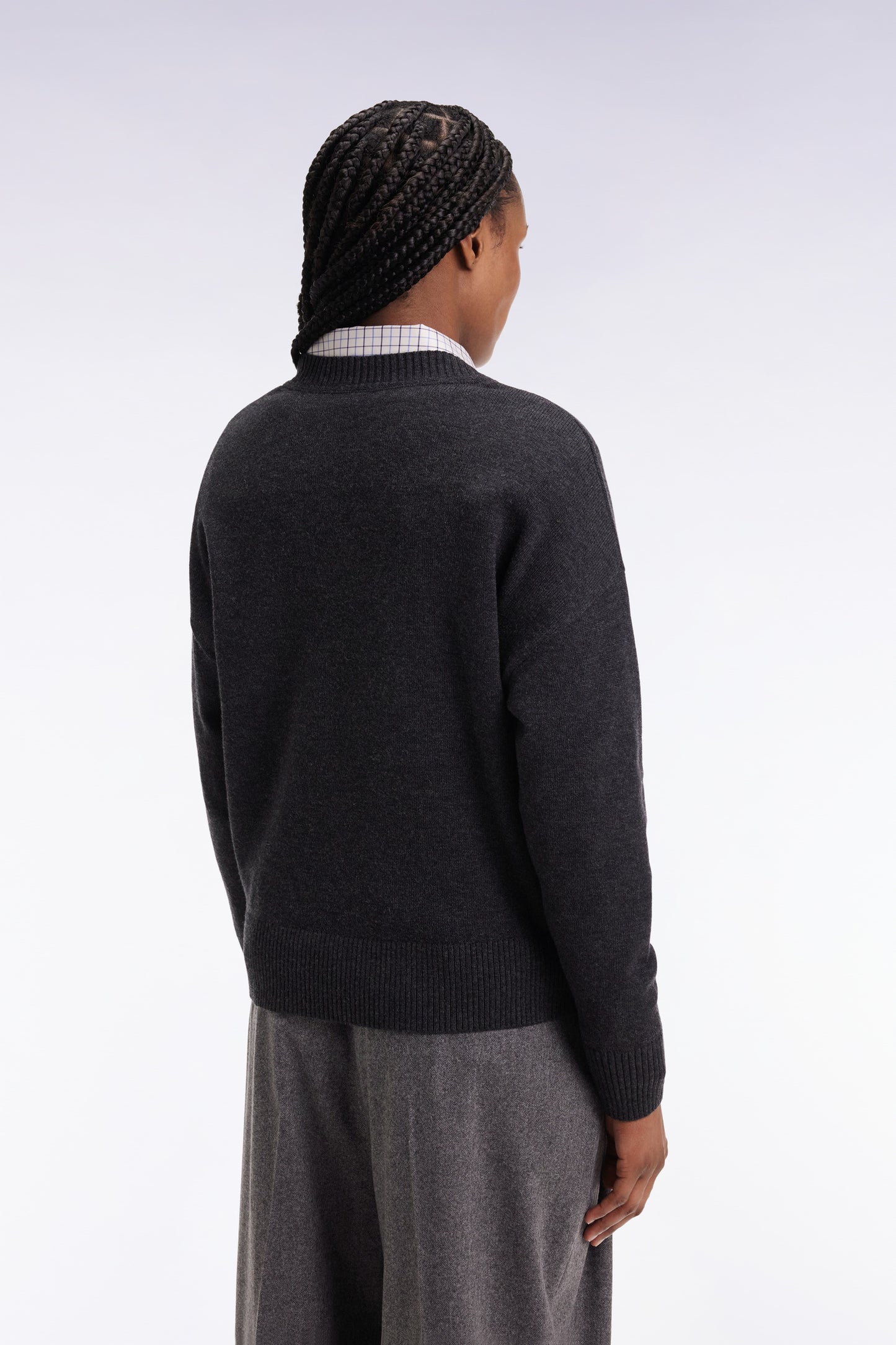 Grey wool and cotton V-neck Relaxed fit sweater