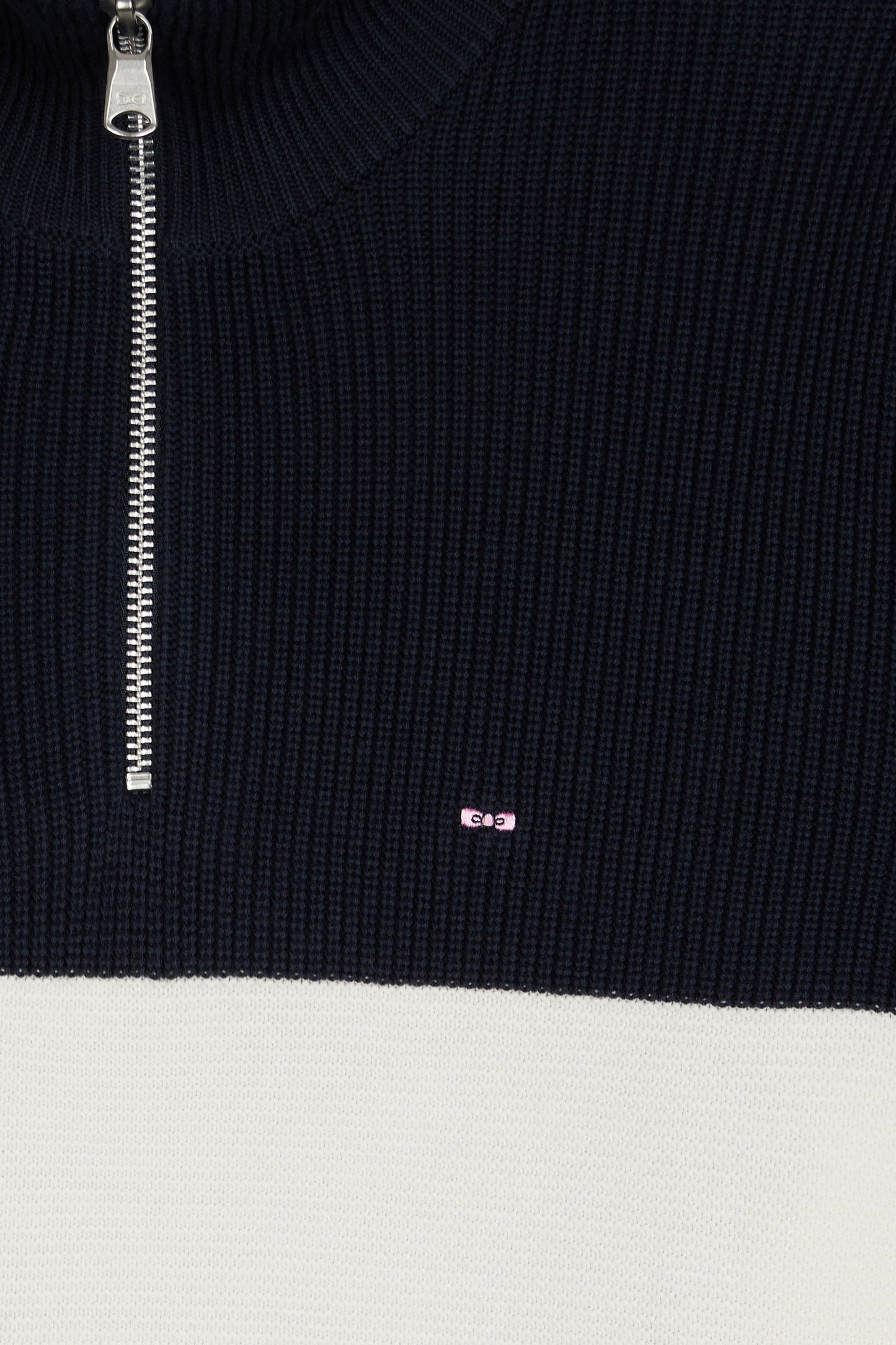 Pull col camionneur en coton marron et marine à effet de rayure