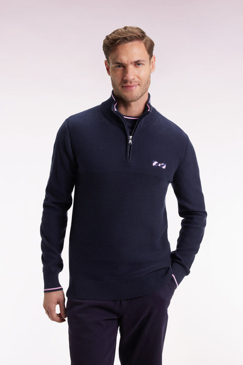 Navy cotton trucker-neck sweater with bow tie - Image 3