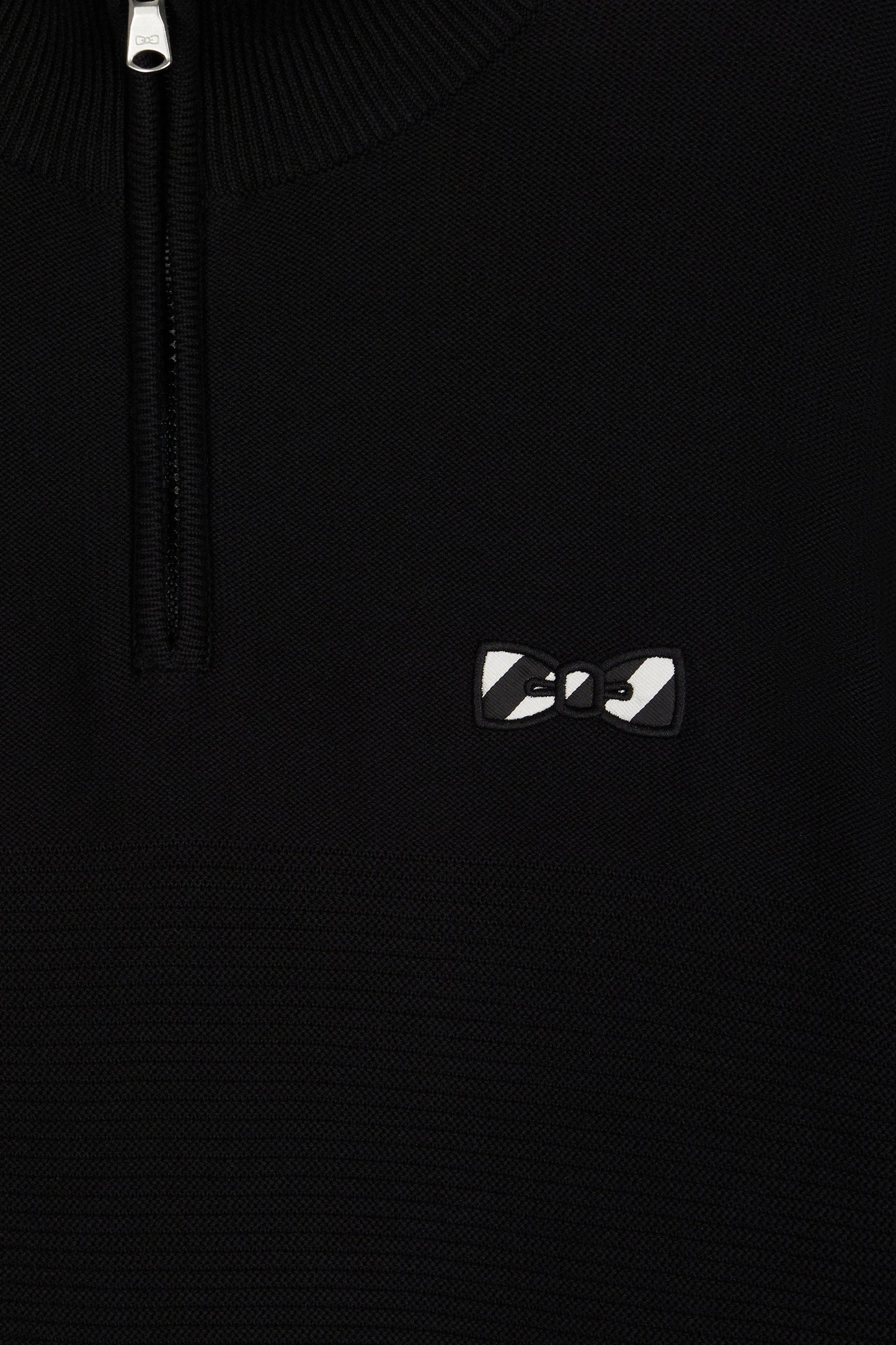 Black cotton trucker-neck sweater with bow tie