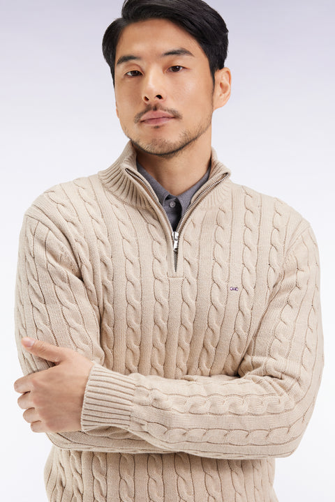 Pull col camionneur en coton torsadé beige - Image 3