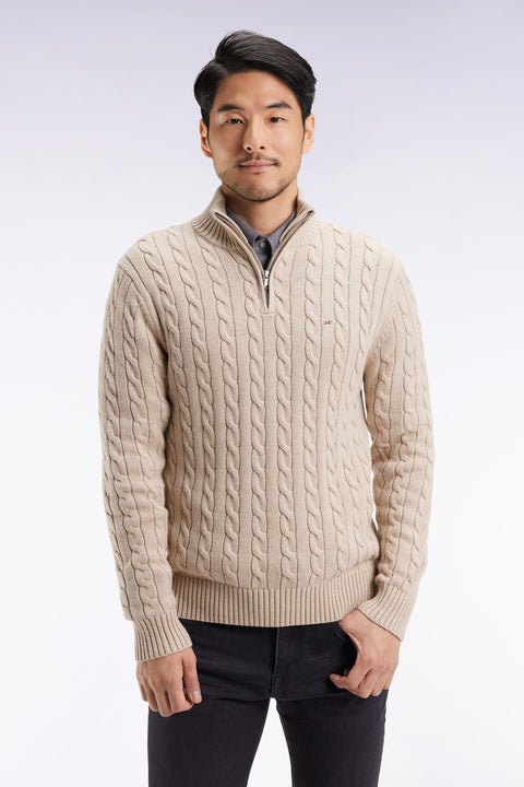 Pull col camionneur en coton torsadé beige - Image 1