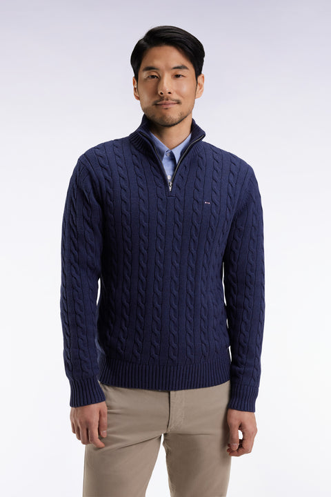 Pull col camionneur en coton torsadé marine - Image 3