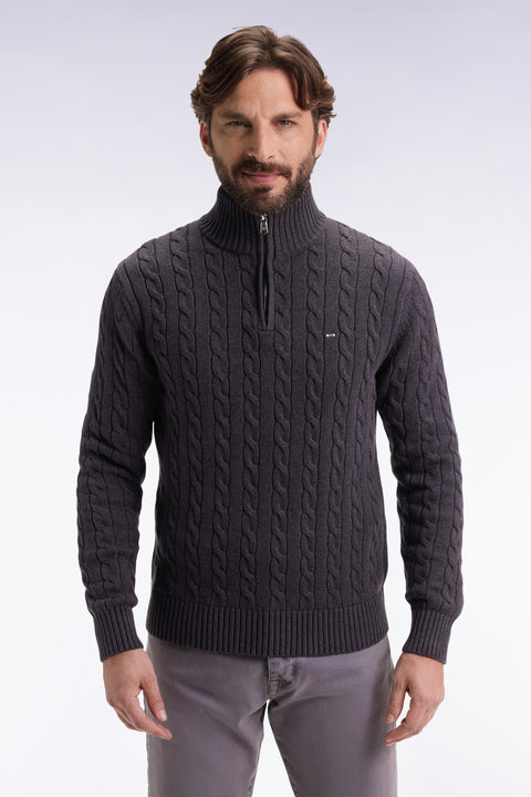 Pull col camionneur en coton torsadé gris - Image 1