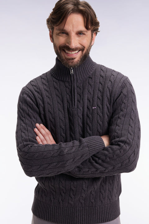 Pull col camionneur en coton torsadé gris - Image 1