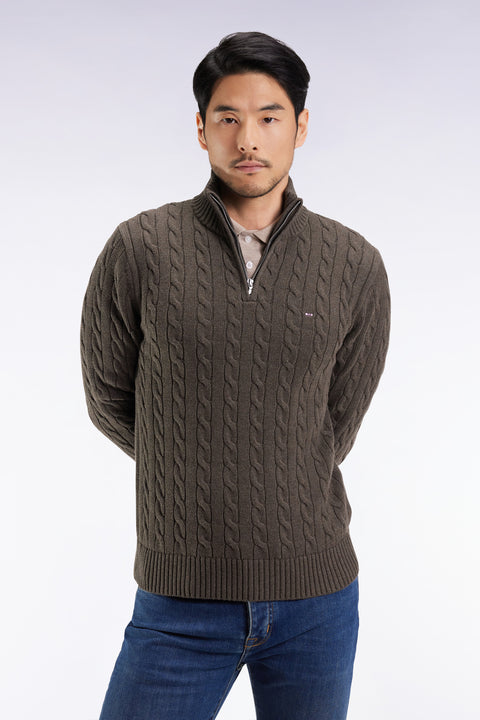Pull col camionneur en coton torsadé marron - Image 3