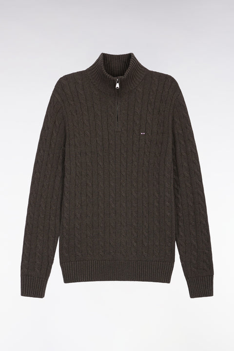 Pull col camionneur en coton torsadé marron - Image 2